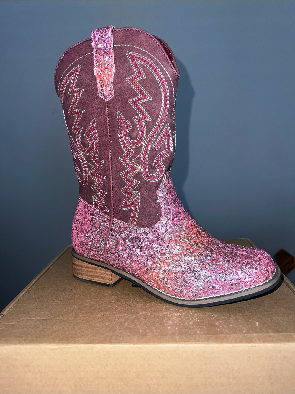 Kids Sparkle Pink Glitter Western Boots